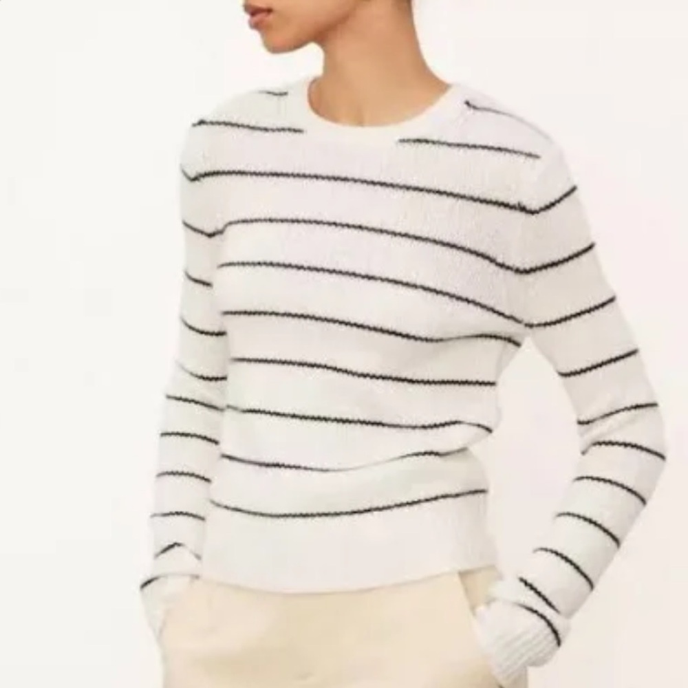 Vince cashmere striped crewneck sweater in white and navy